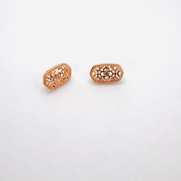 Rose Gold Filigree Stud Earrings - Picture 2 of 2
